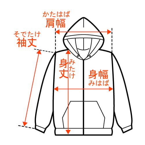 PC用パーカーのサイズの測り方と詳細説明